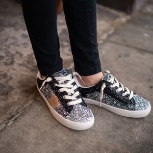 Black & Gold Glitter Sneakers